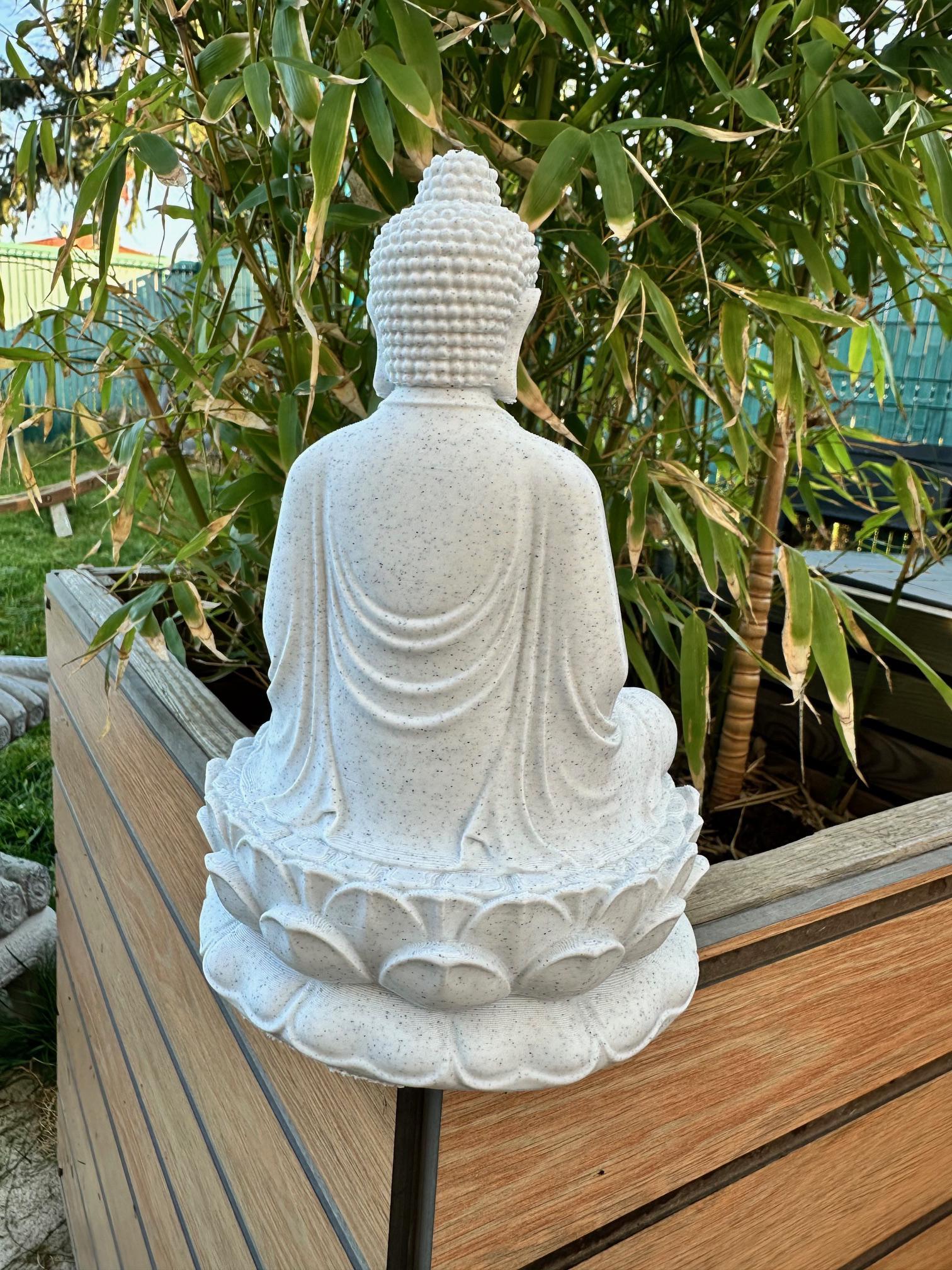 Grande statue Bouddha effet pierre – Décoration zen – vue 2
