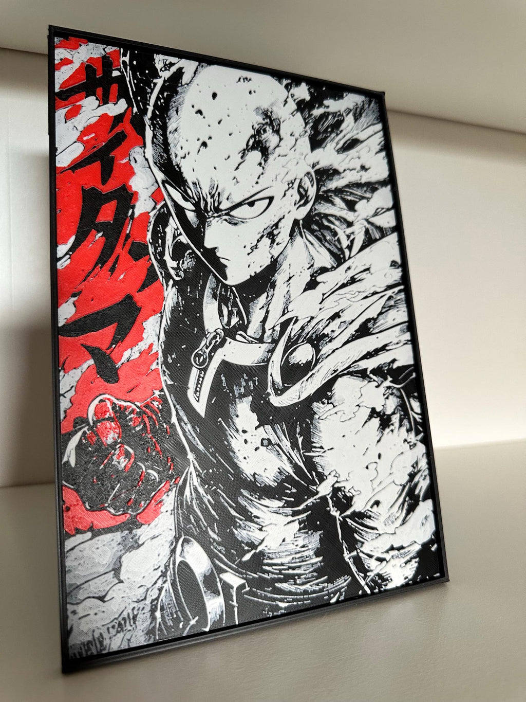 Tableau 3D Manga rouge et noir – Décoration relief avec cadre