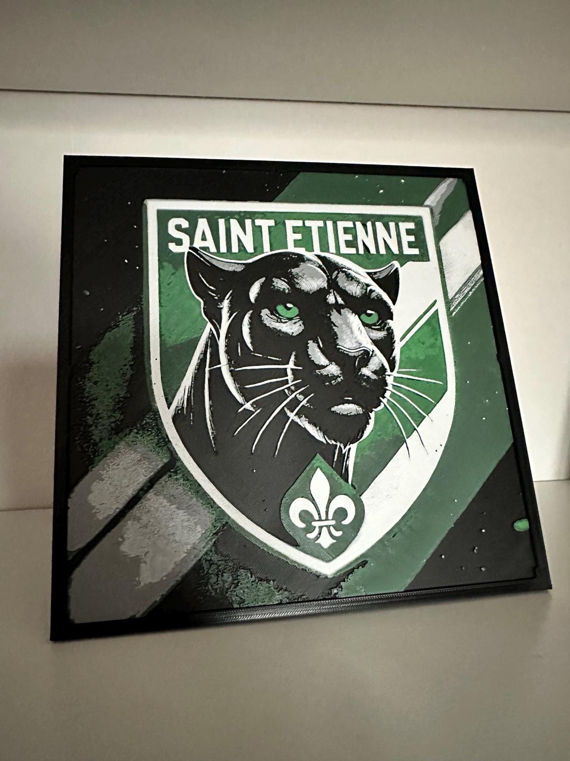 Tableau 3D Panthère verte – Inspiration football stéphanois