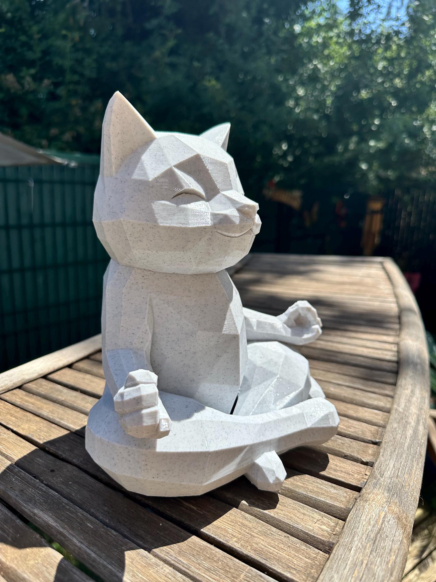 Chat détente effet pierre – Statue zen géométrique – vue 2