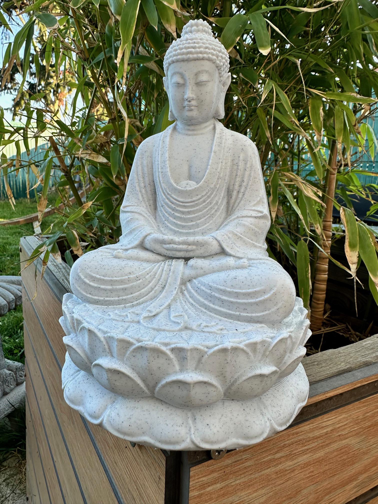 Grande statue Bouddha effet pierre – Décoration zen – vue 3