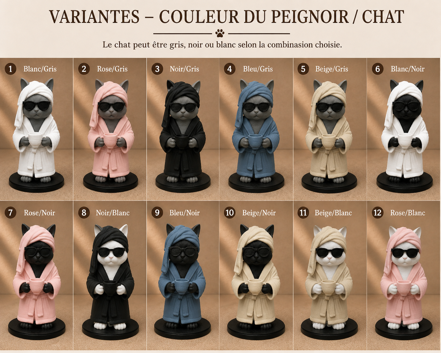 Chat peignoir avec café – Figurine déco détente – vue 2