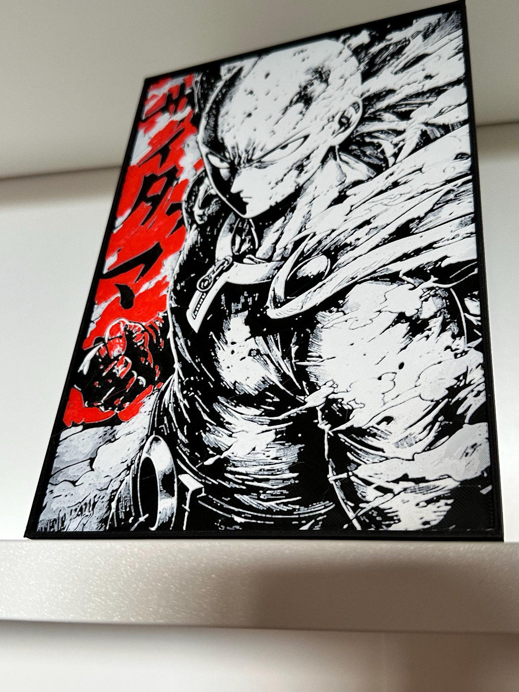 Tableau 3D Manga rouge et noir – Décoration relief avec cadre – vue 3