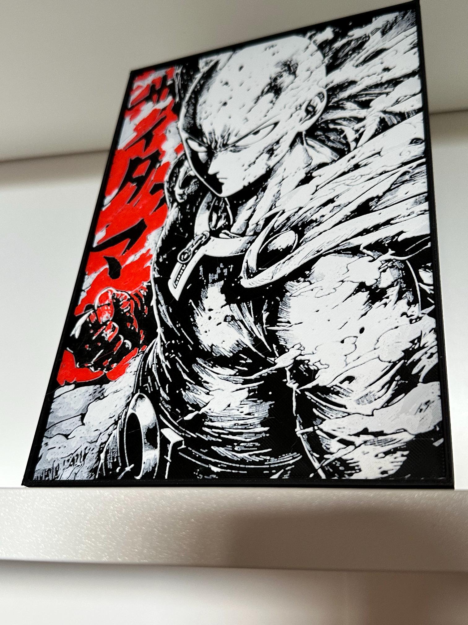 Tableau 3D Manga rouge et noir – Décoration relief avec cadre – vue 3
