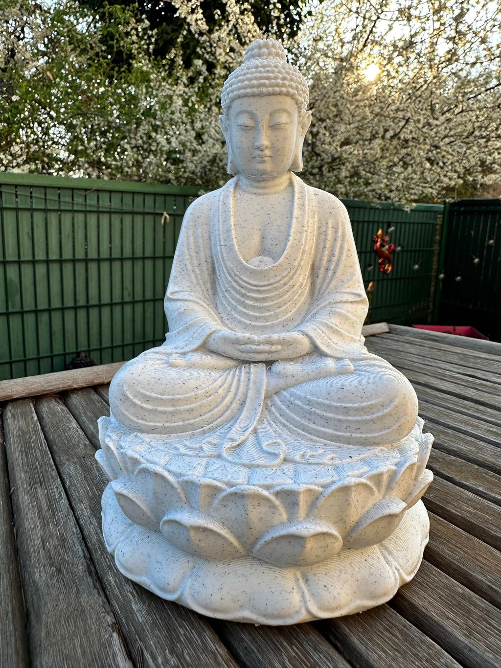 Grande statue Bouddha effet pierre – Décoration zen