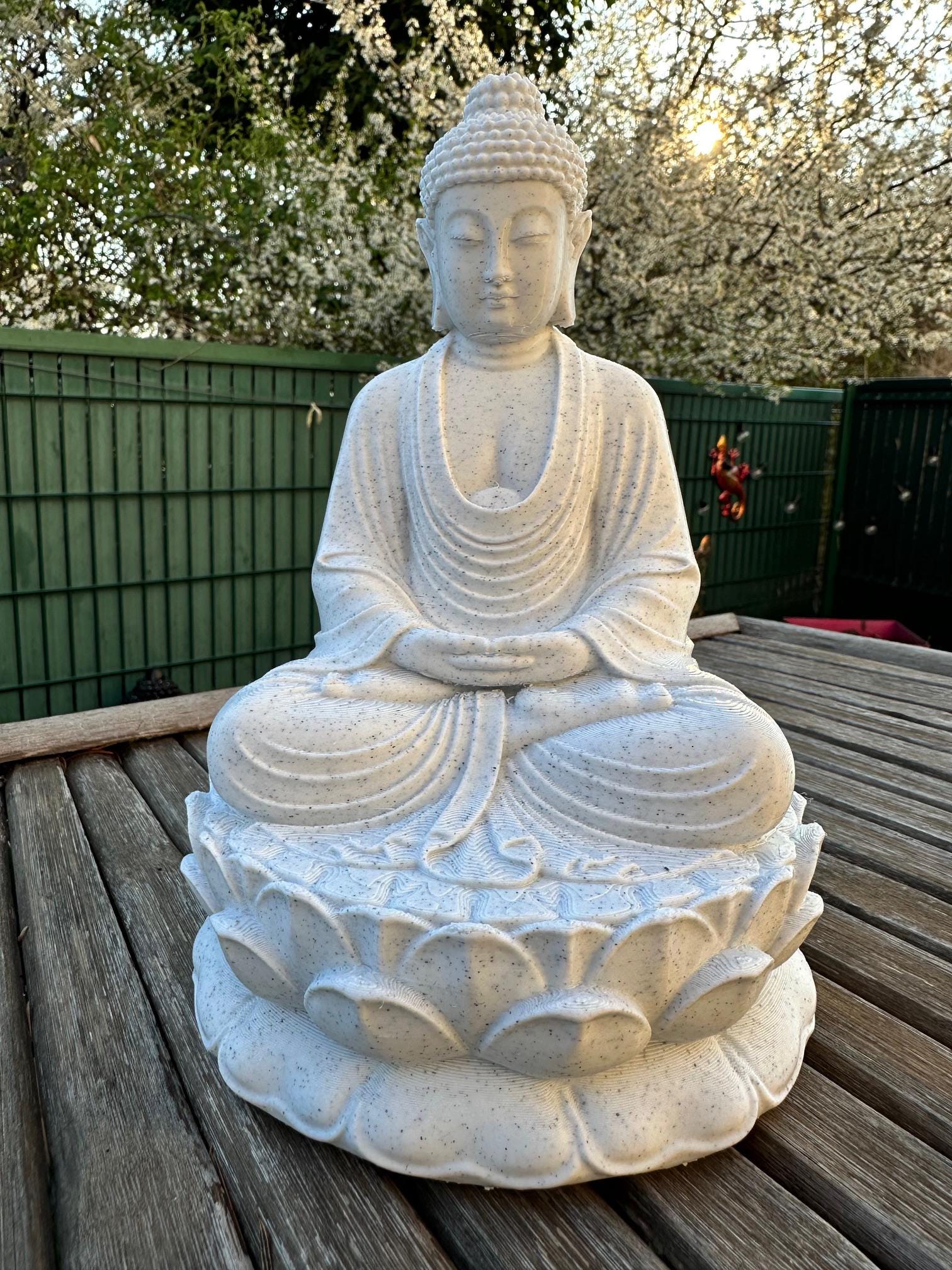 Grande statue Bouddha effet pierre – Décoration zen