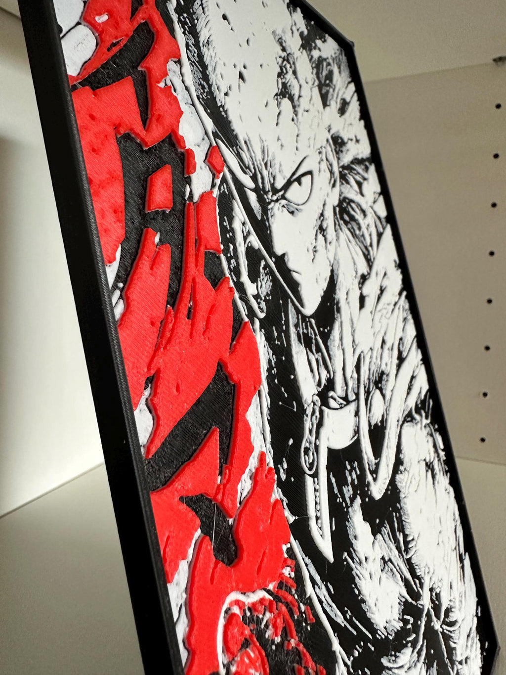 Tableau 3D Manga rouge et noir – Décoration relief avec cadre – vue 2