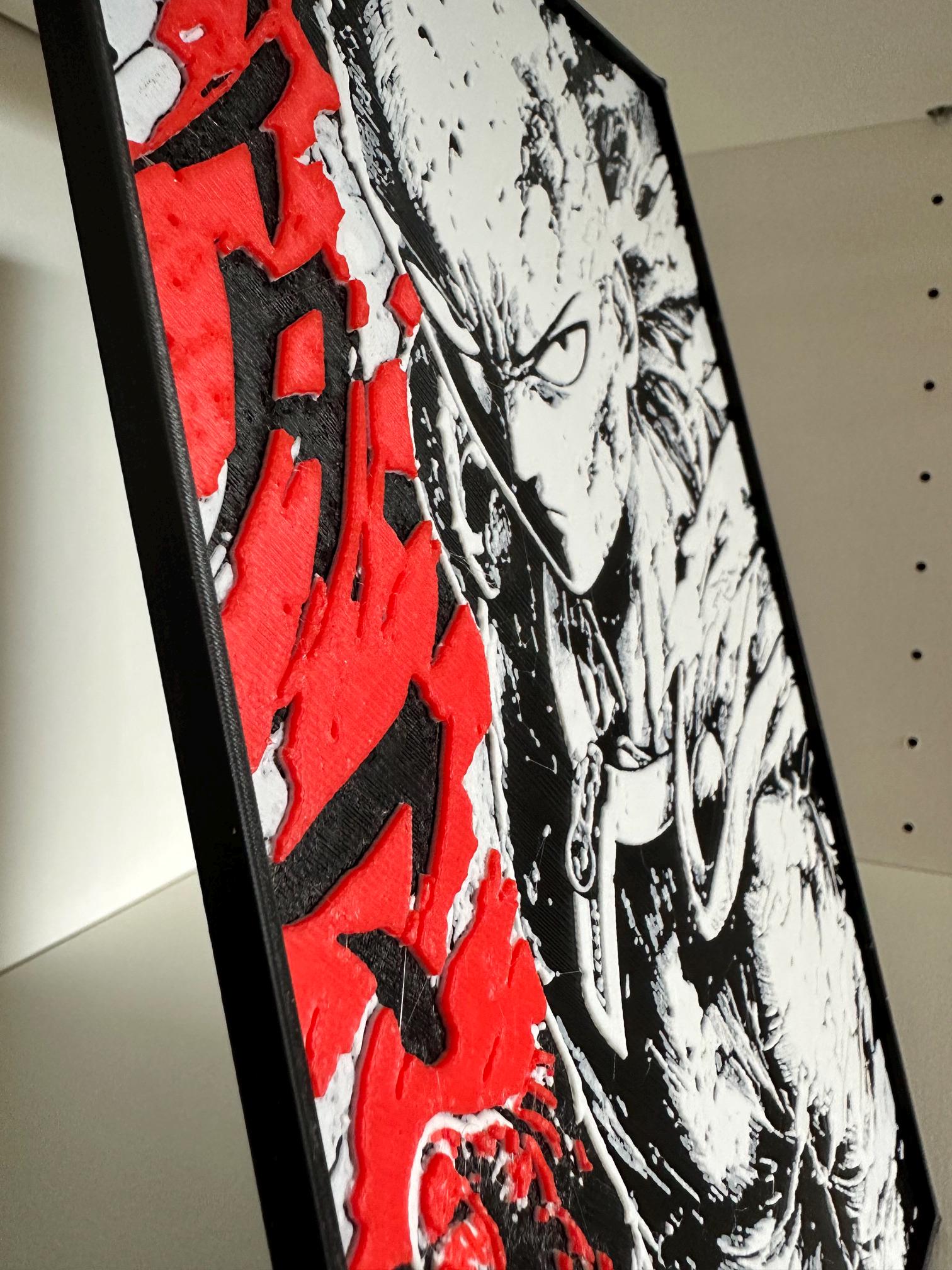 Tableau 3D Manga rouge et noir – Décoration relief avec cadre – vue 2