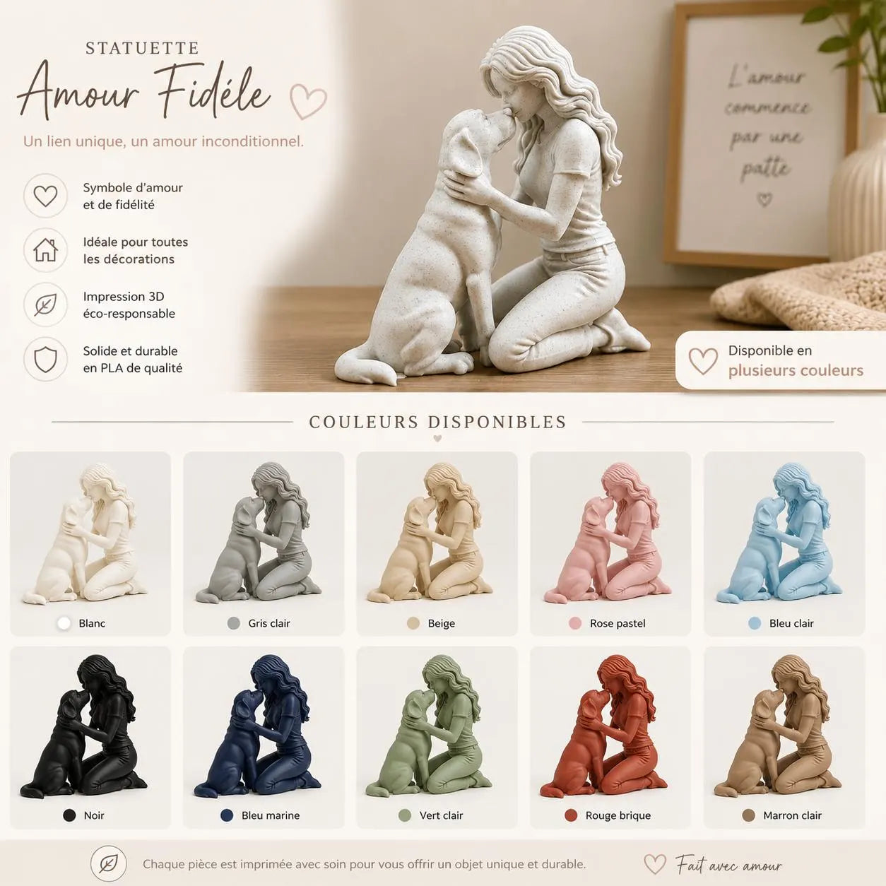 Statue Amour Fidèle – Femme & chien – Décoration symbolique – vue 3