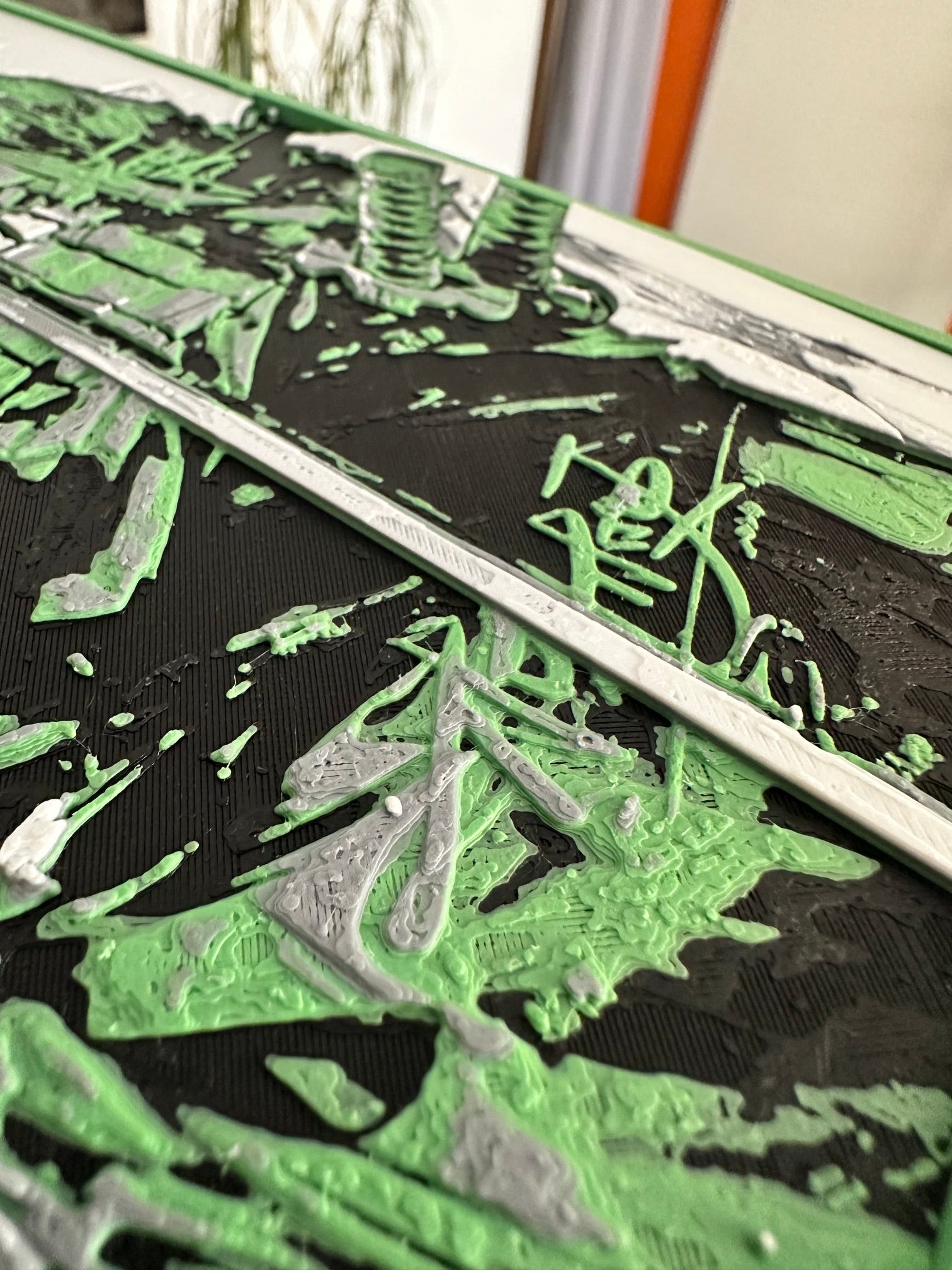 Tableau relief manga sabreur vert – Cadre décoratif 3D – vue 3